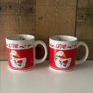 Vintage Christmas Country Geese Coffee Mugs